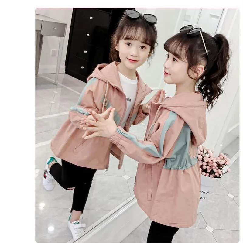 

Spring Autumn Baby Girls Jackets Double Sided Kids Outerwear Casual Hoodied Coats Children Clothing 10 12 14 Years Trench Coat
