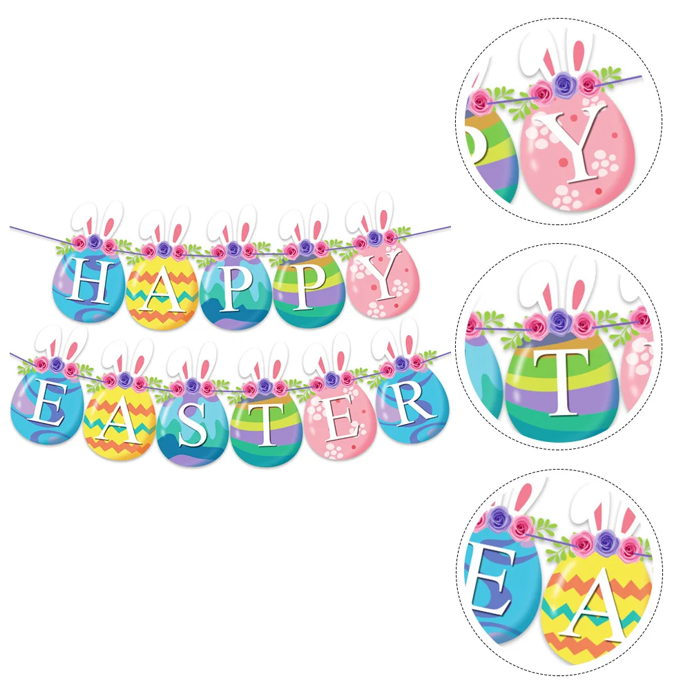 

Easter Banner Happy Decorations Bunny Decor Sign Bunting Party Garland Hanging Gift Mantle Farmhouse Kids Decoration Rabbit