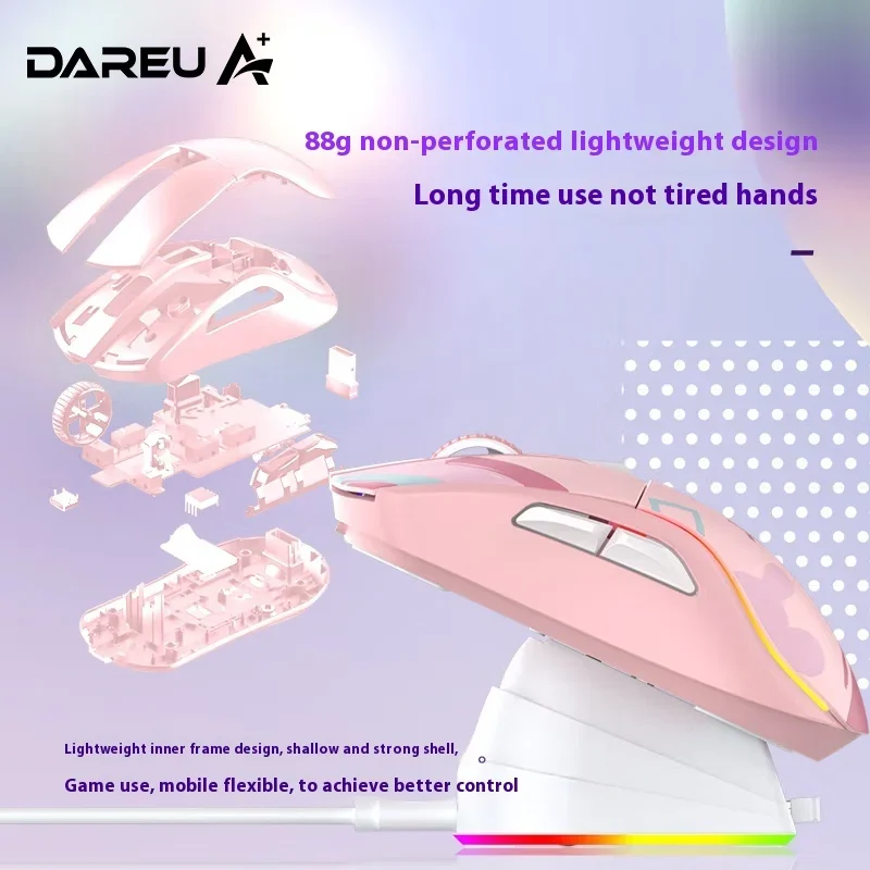 Беспроводная мышь Dareu A950 3 режима сенсор Paw3395 RGB 88g легкая эргономичная Bluetooth 2 4G