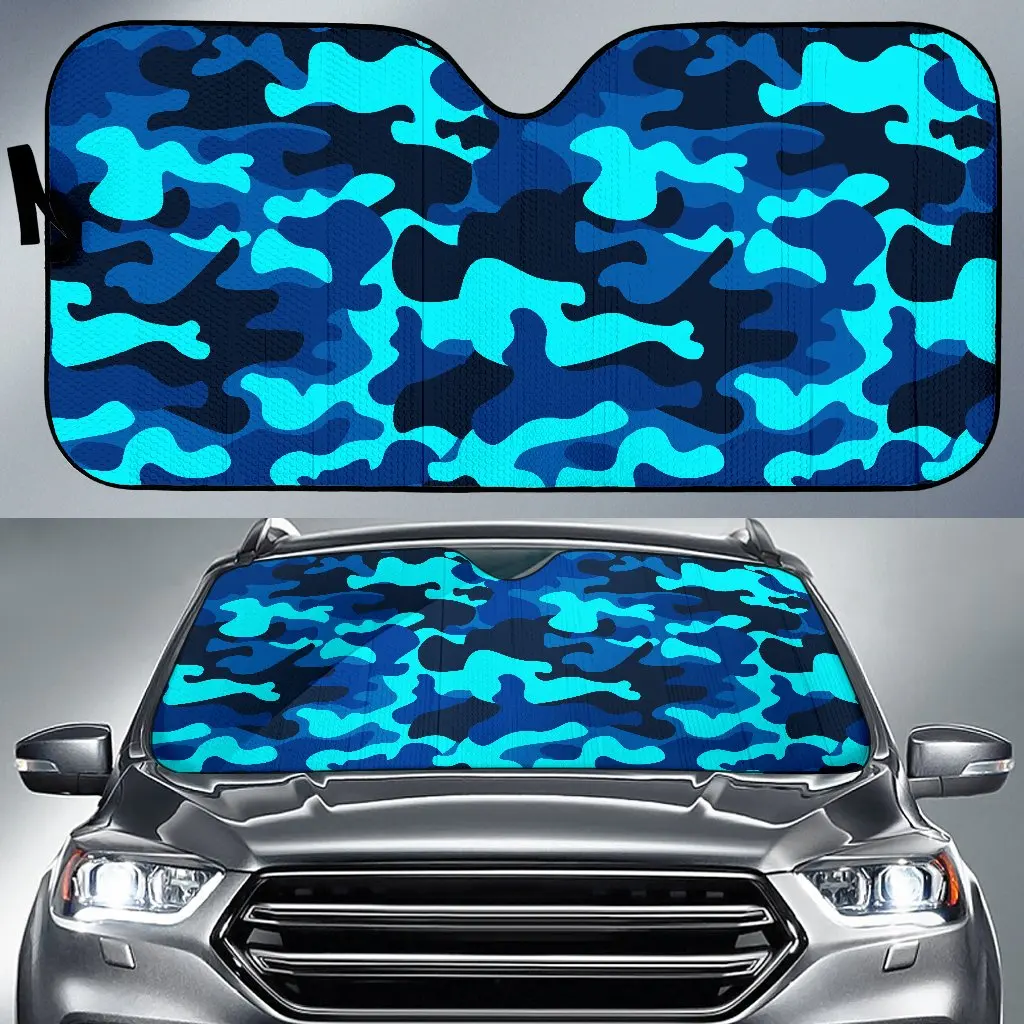 

Blue And Black Camouflage Print Car Sun Shade