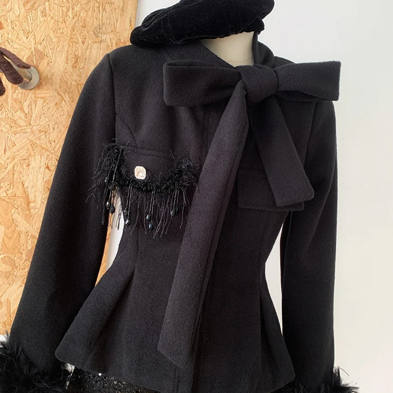 LUZHEN дизайн с перьями однотонный тонкий пиджак пальто 2024 осень-зима мини-юбка