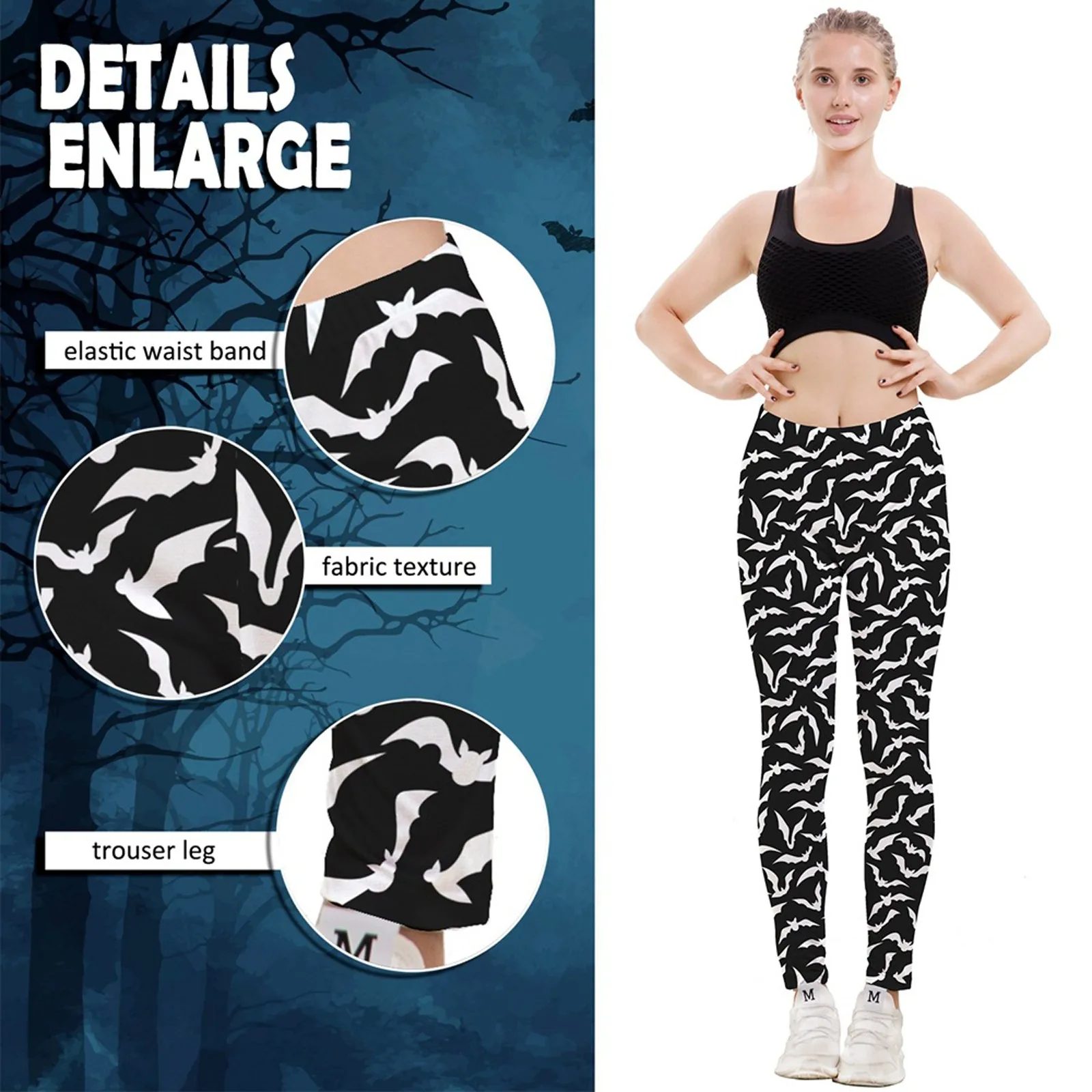 

Women's Halloween Bat Printed Cropped Pants High Waist Soft Leggings Tights X Yoga Pants