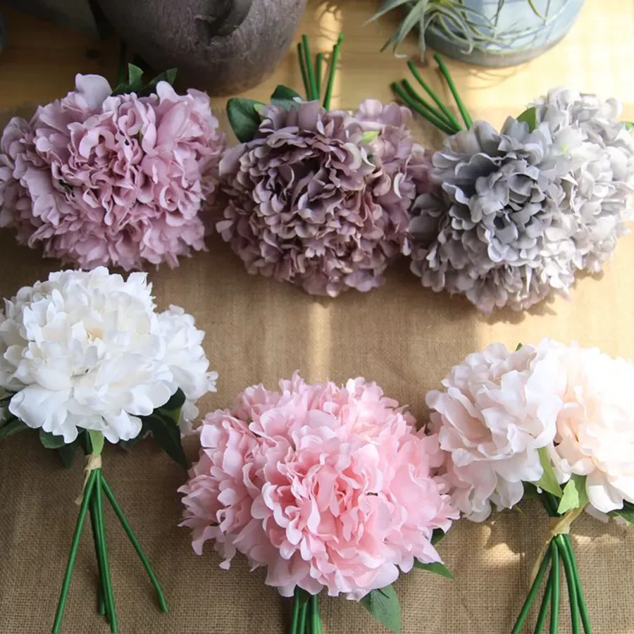 

2022 white artificial silk peony big flowers head for wedding decoration fake flowers bouquet for home decorative 5pcs
