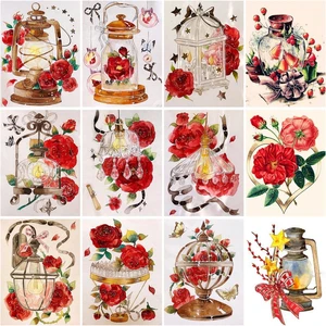 CHENISTORY Modern Painting By Numbers Handpainted Canvas Painting Red Rose Flower Picture Paint Wall Art Gift For Adult