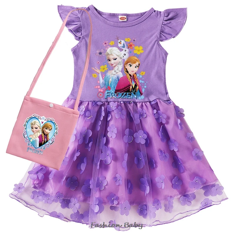 Детское летнее платье с коротким рукавом и сумочкой для девочек