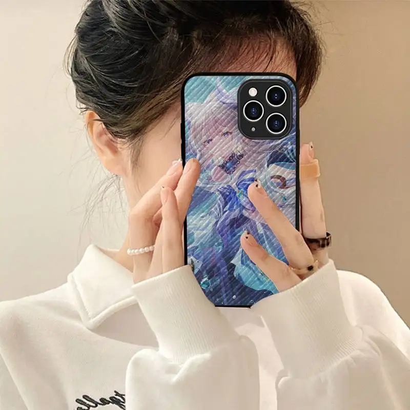 

YNDFCNB Genshin Impact Sangonomiya Kokom Phone Case Hard Leather Case for iPhone 11 12 13 Mini Pro Max 8 7 Plus SE