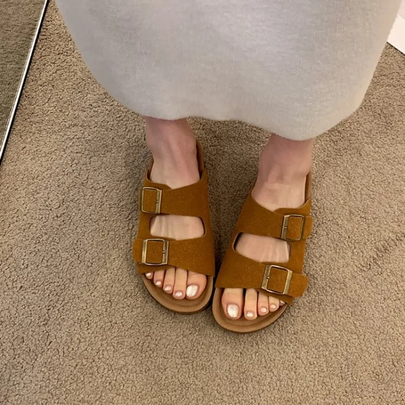 Женские сандалии в римском стиле черные босоножки на плоской подошве пляжная