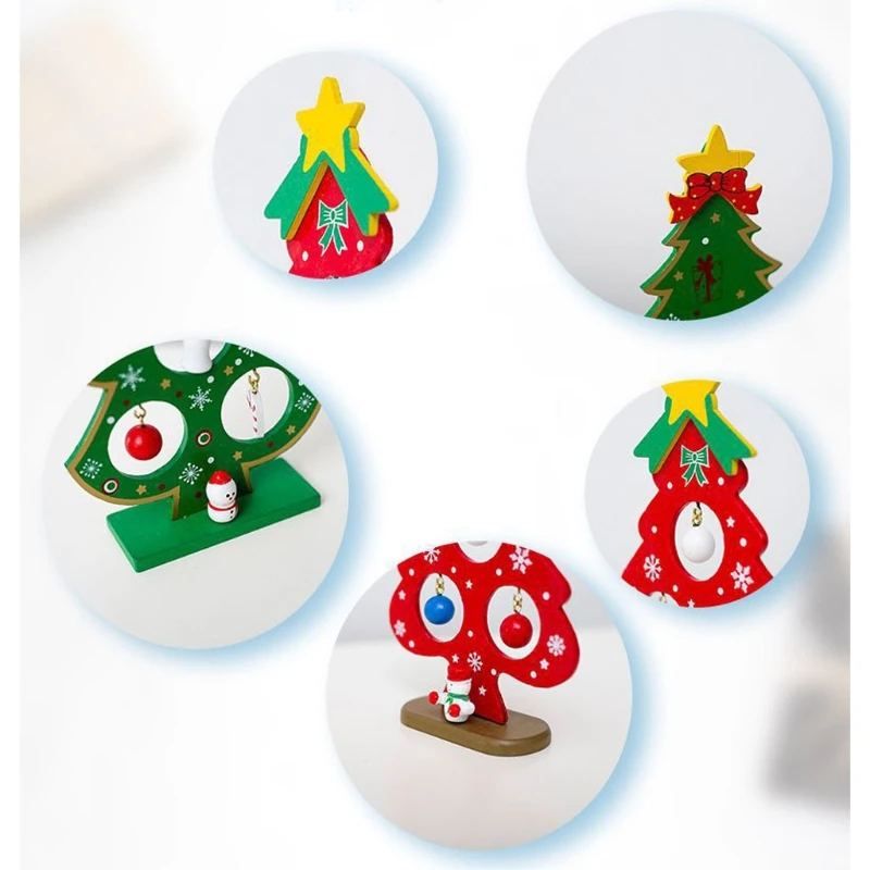 

for Creative Colorful Mini Wooden Christmas Tree Desktop Decoration with Small Ball Pendant Snowman Ornament Toy DIY Gif