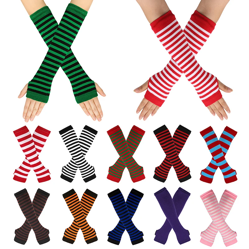 

Arm Cover Elbow Mittens Elbow Gloves Striped Fingerless Gloves Christmas Long Knitted Women Autumn Winter Fashion