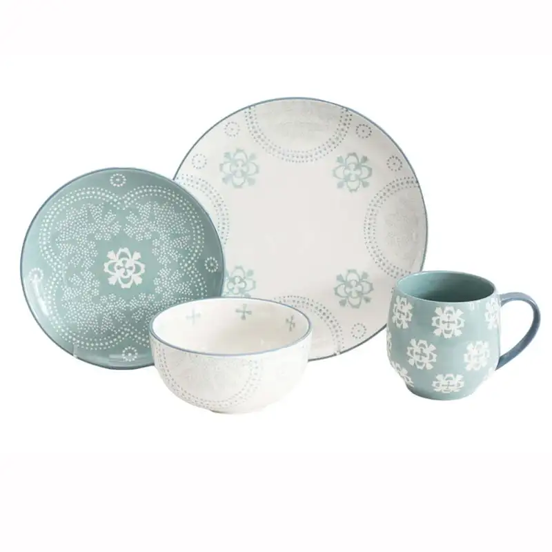 

Fiona 16 Piece Stoneware Dinnerware Set, Sky Blue