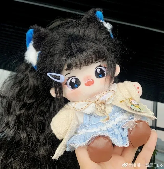 

Cute No Attribute Black Fried Hair Girl 20cm Plush Cotton Doll Body Soft Plushie Kawaii Cosplay Fan Gift