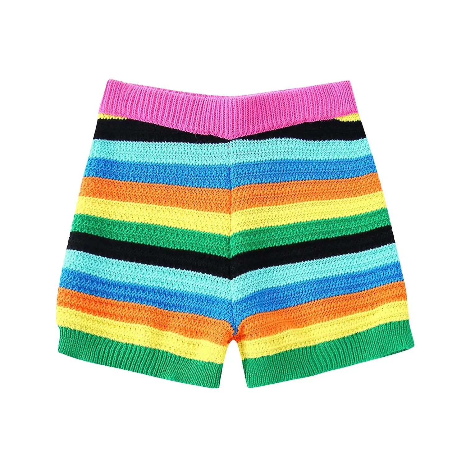 

2022 Women Chic Fashion Color Matching Knitting Shorts Printing Vintage High Waist Back Zipper Female Short Pants Mujer