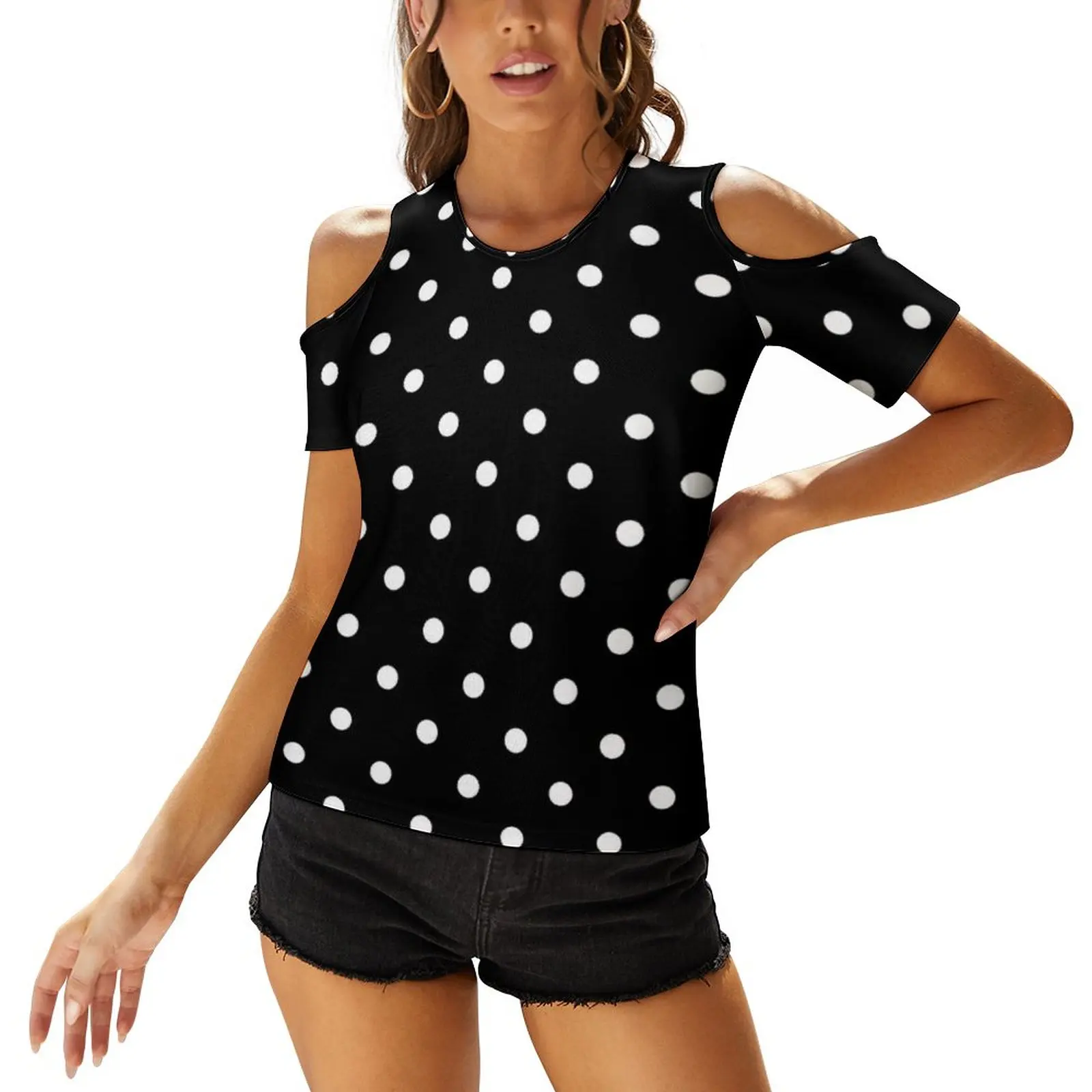 

Vintage 80S Black White T-Shirt Kawaii Classic Polka Dots T Shirts Short-Sleeve Street Fashion Tshirt Female Print Oversize Tops