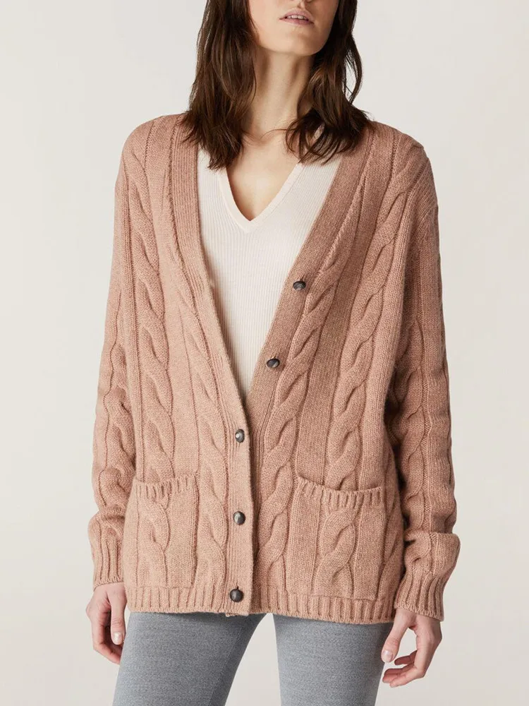 

Женский однобортный трикотажный кардиган, повседневный однотонный свободный свитер с V-образным вырезом и длинным рукавом, осень 100%