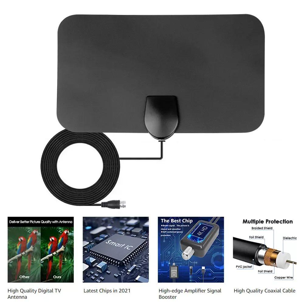 

2022 Trend Kebidumei TV Antenna 4K 8K 25DB High Gain HD TV DTV Box Digital EU Plug 3000 Miles Booster Active Indoor Aerial Fla