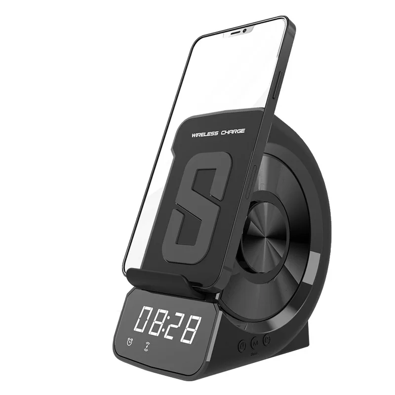 3 in 1 Bedside Wireless Charging Bluetooth Speaker 10W Alarm Clock Subwoofer Phone Holder Support TF FM AUX Handsfree enlarge