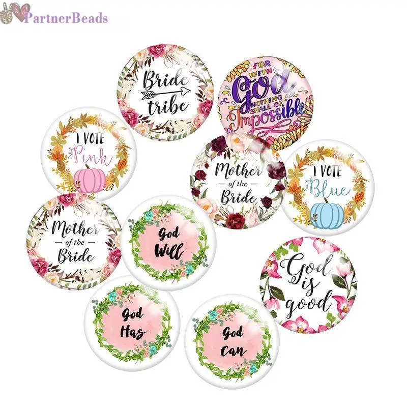 

Flower Words Round Photo Glass Cabochon Demo Flat Back Making Findings 20mm Snap Button N5061