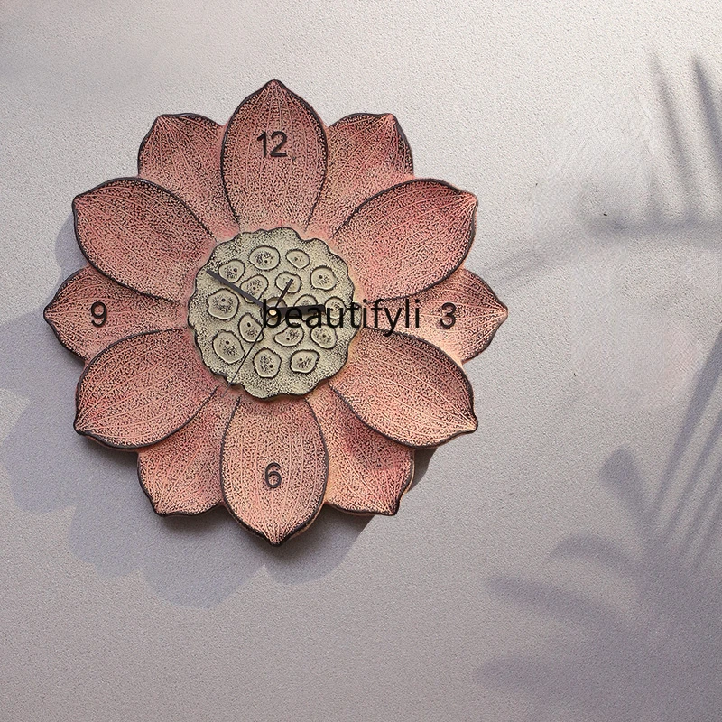 

yj Creative Lotus Wall Clock New Chinese Style Living Room Dining Room Bedroom Decoration Mute Clock Wall Wall Clocks