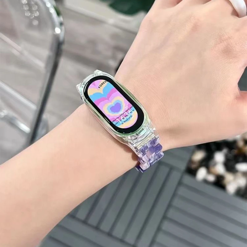 Resin Strap For Mi band 8 Correa Bracelet With Case Watchband For Xiaomi smart band 8 Women Strap Replacement Transparent Belt