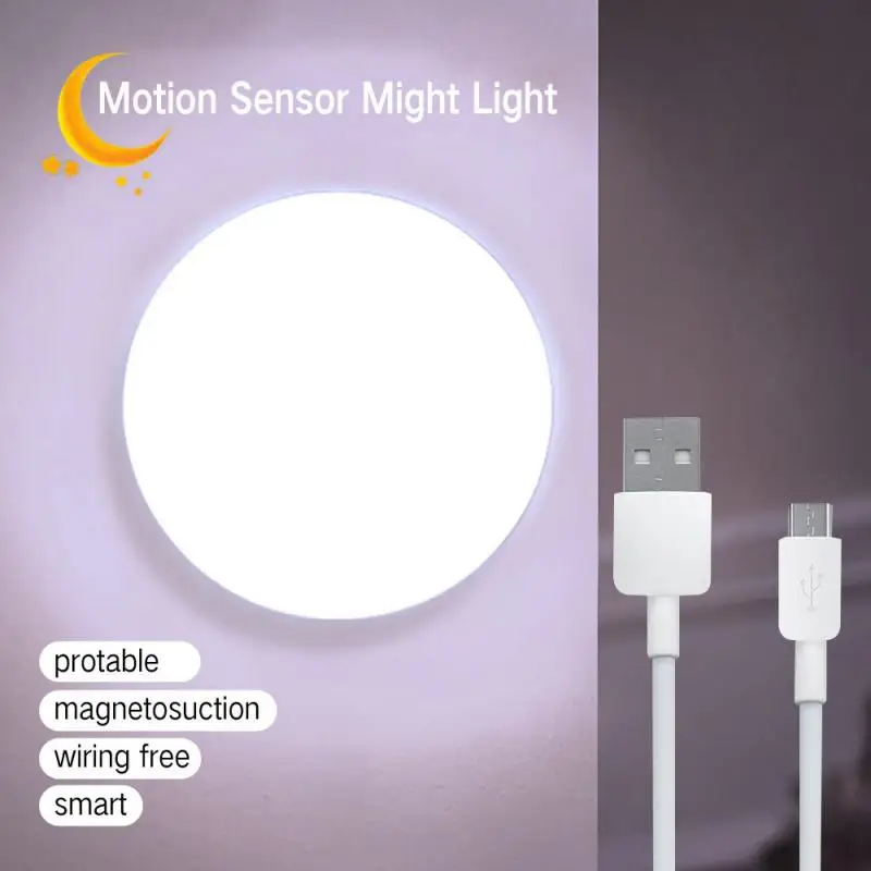 

PIR Motion Sensor LED Night Light USB Rechargeable Human Induction Kitchen Cabinet Bedroom Wardrobe Corridor Night Lamp 1pcs