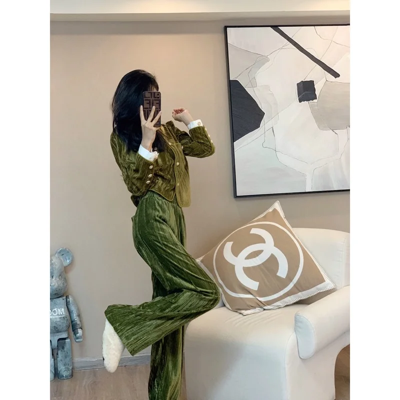 

Sports Suit Women Set Tracksuit Spring Autumn New Casual Cardigan Jacket and Wide Leg Pants Female Clothes Two-piece Sets E420