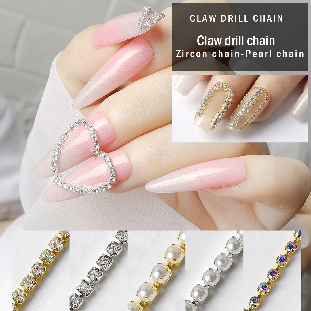 

Nail Zircon Pearl Bead Chain Shiny Gold Nail Rhinestone 3D Art Decorations DIY Jewelry Accessory Glitter Diamonds Charms Parts