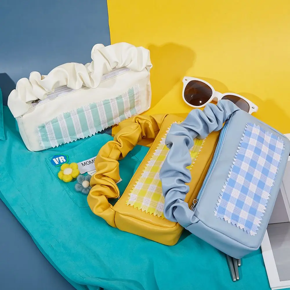 

Sweet Portable Beauty Cell Phone Pouch Girls Tote Zipper Pleated Handbags Storage Bag Cosmetic Bag Makeup Pouch