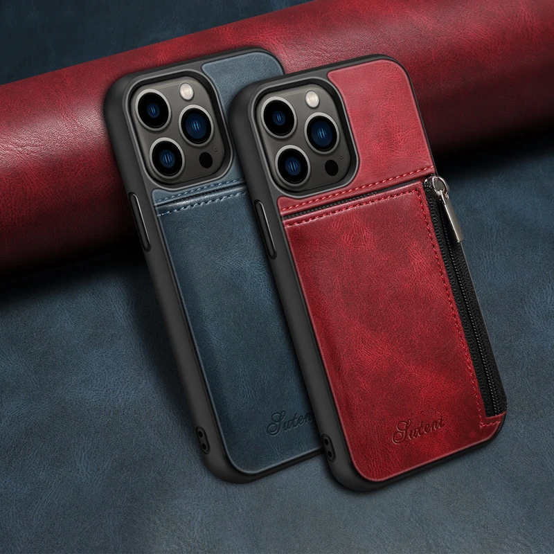 

Luxury PU Leather Phone Case for iphone 13 12 Pro Max with Card Bag Storage Slot Pocket Shockproof Soft Silicone Back Cover