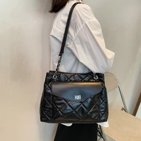 luxury womens bag 2022 large capacity rhombus embroidery line chain tote bag urban simple fashion shoulder crossbody