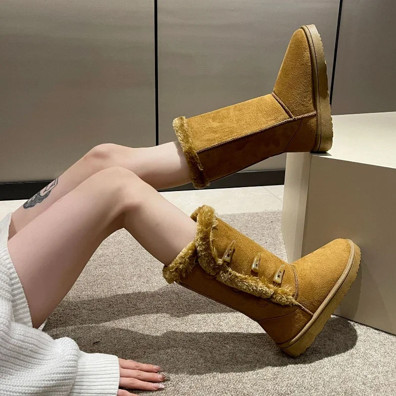 Женская обувь Классические женские зимние сапоги для девочек Теплые кожаные на