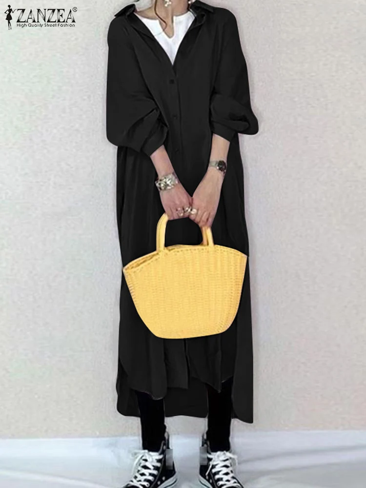 

ZANZEA Fashion Dress 2022 Spring Loose High Low Vestidos Women Vintage Long Sleeve Buttons Robe Kaftan Casual Oversize Dresses