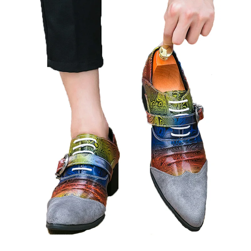 

Лоферы для мужчин с острым носком, разные цвета, без шнуровки, на толстом высоком каблуке, модная свадебная повседневная мужская обувь ручной работы, бесплатная доставка