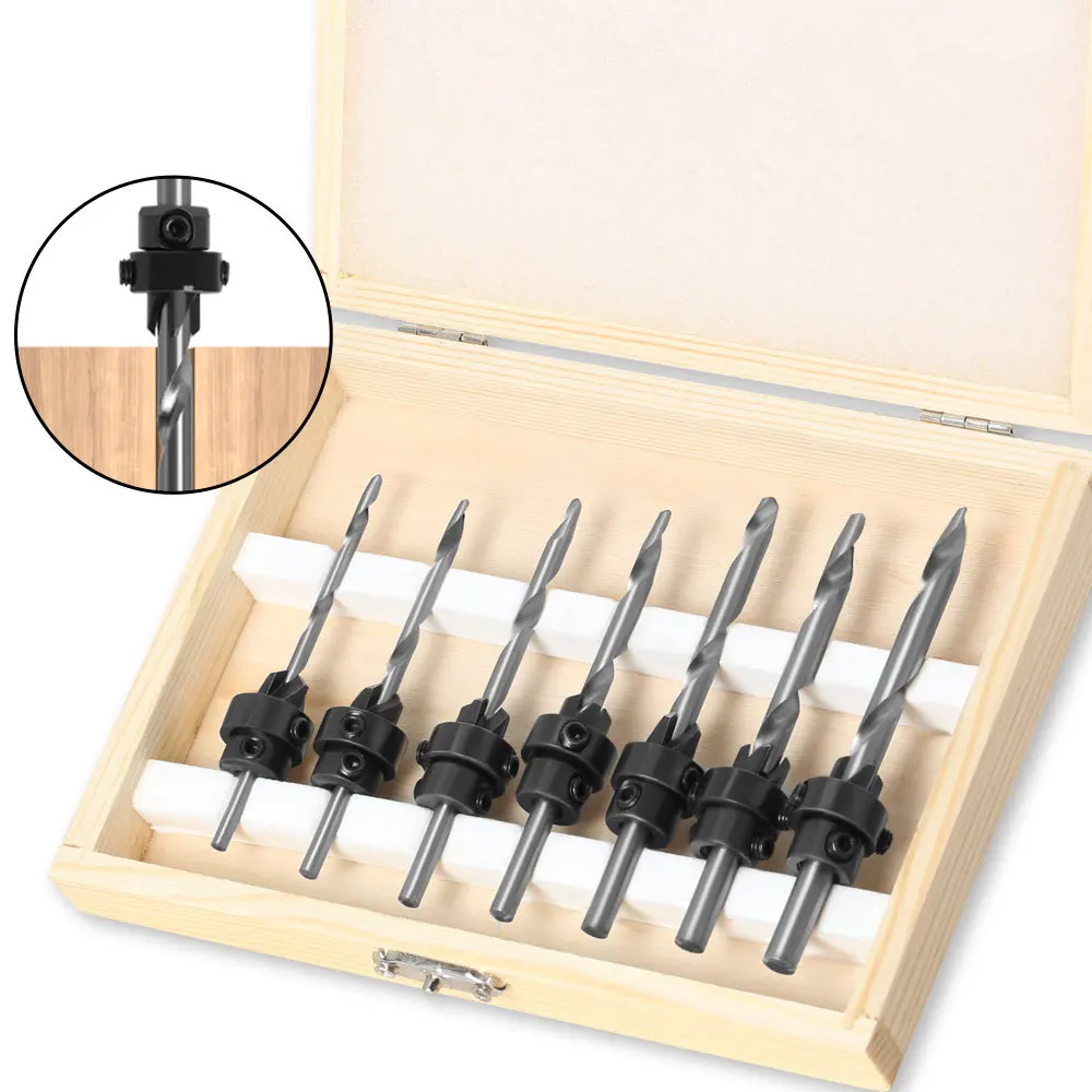 

7pcs Countersink Drill Woodworking Drill Bit Set Drilling Pilot Holes For Screw Sizes3-6