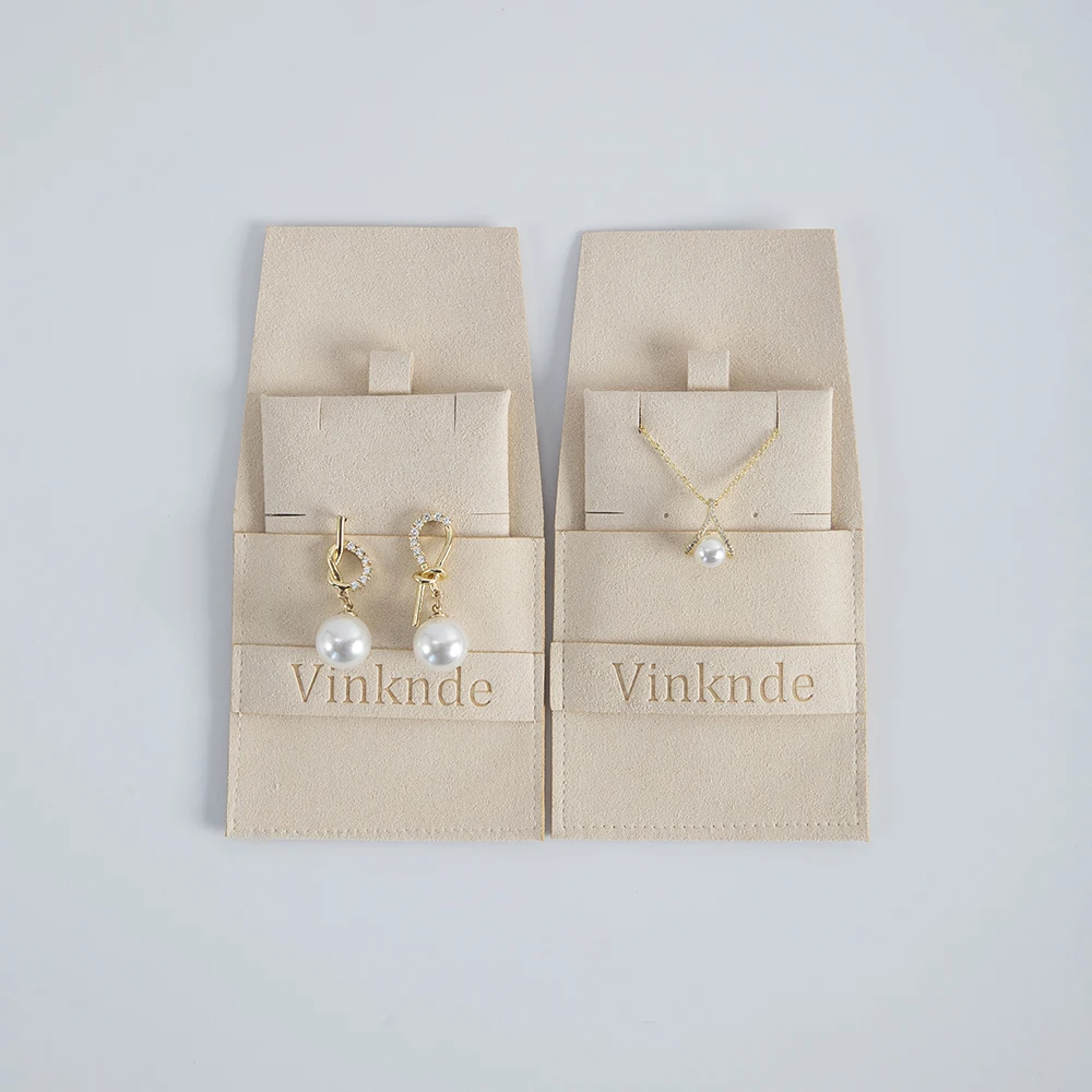 Luxury Microfiber Jewelry Pouch Bag Custom Logo Faux Suede Envelope Pouch Earrings Rings Packaging & Display With Insert Cards