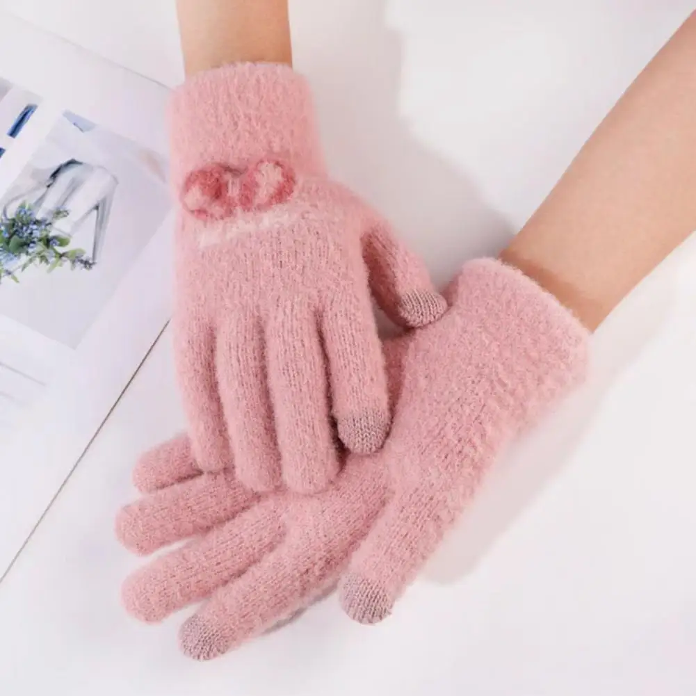 

Fingers Warm Gloves Wide Application Adorable Wear-resistant Winter Touch Screen Fleece Gloves Knitted Gloves Windproof