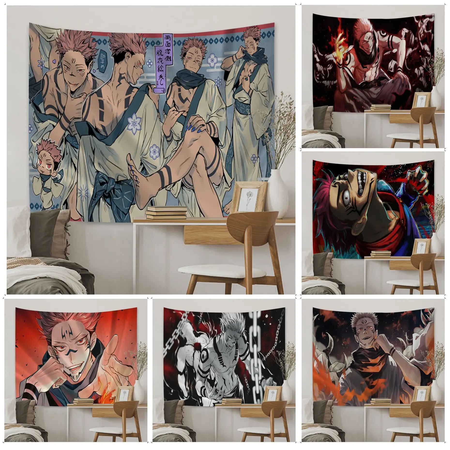 Japan Anime Jujutsu Kaisen Ryomen Sukuna Wall Tapestry Bohemian Wall Tapestries Mandala Japanese Tapestry