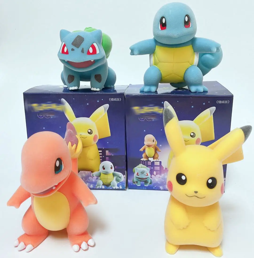 

Pokemon Anime Figure Toys Model Doll Decoration Gift Flocking Pikachu Charmander Bulbasaur Squirtle Action Character Plush Scale