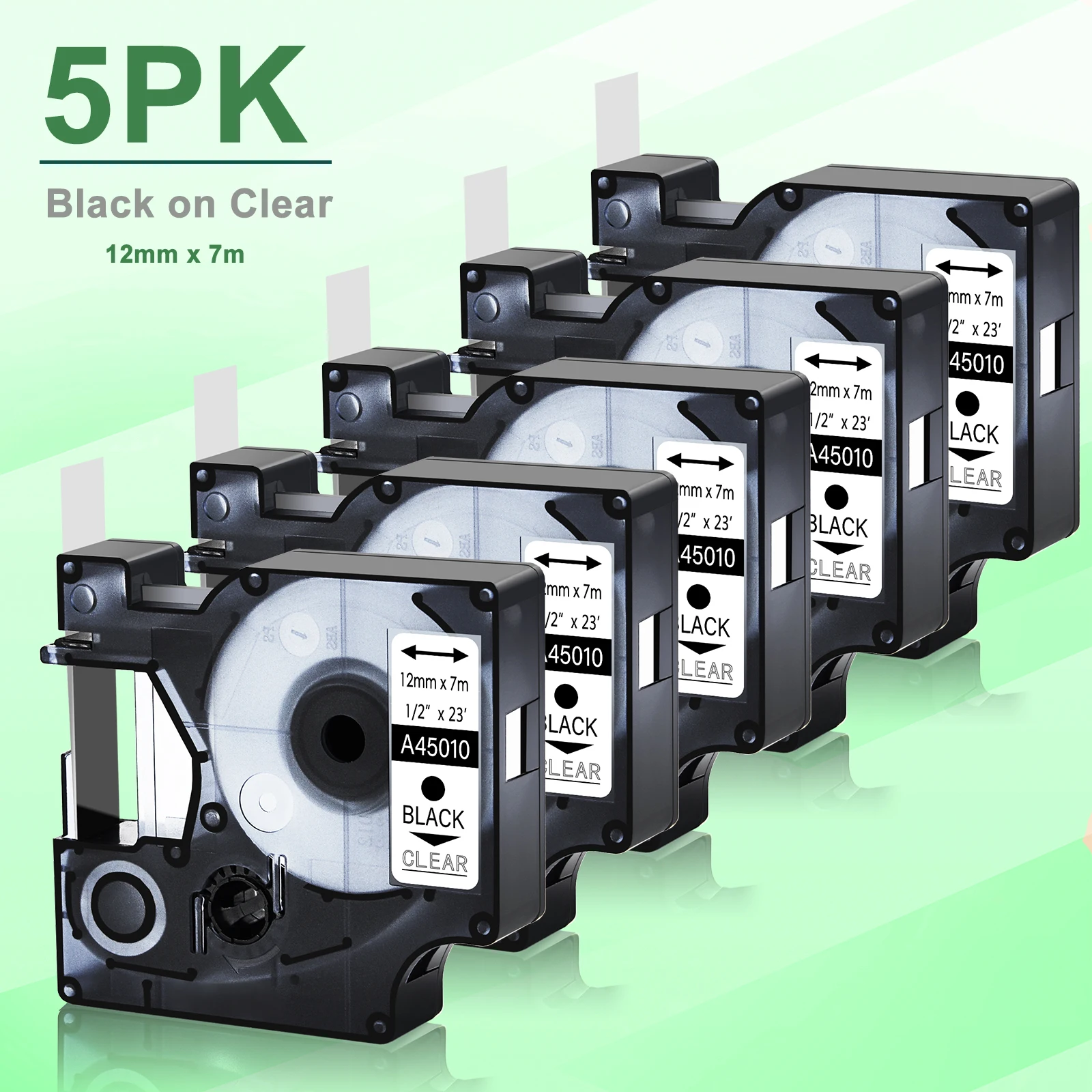 Ярлыки черные на прозрачной стандартной ленте 5 шт. совместимы с D1 45010 12 мм