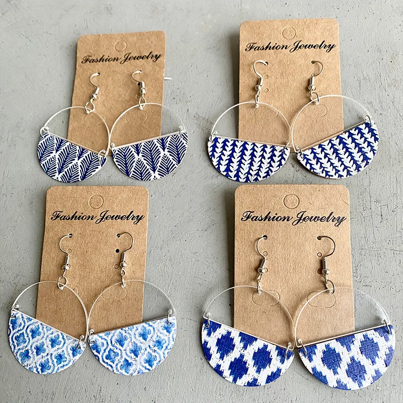 

Transparent Patchwork Semicircle Earrings Simple Bohemian Fashion Ethnic Foliage Flower Print Acrylic Summer Jewelry