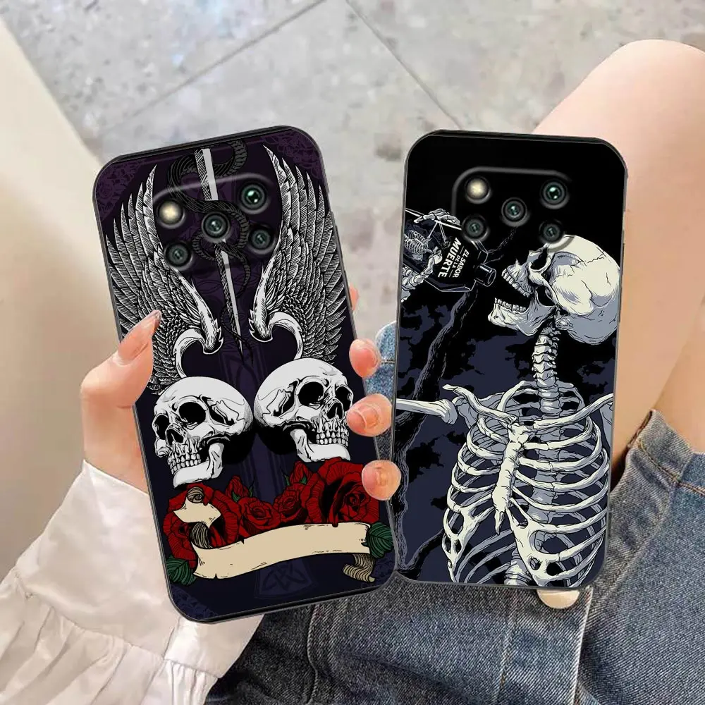 

Phone Case For Xiaomi Mi Note 10 3 Lite Poco M5 M4 F4 X4 X3 M3 F3 GT Pro Nfc 5G 4G Mix 3 2S 2 Play F1 Scary Fashion Gothic skull