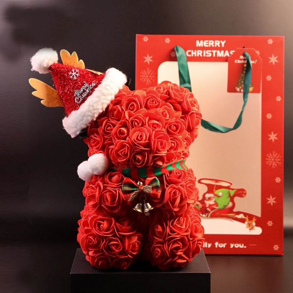 

Рождественский медведь, роза, медведь, сердце, искусственные цветы, роза, единорог, кролик для девочек, подарок на свадьбу, день рождения, Рождество, домашний декор, 25 см/35 см
