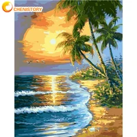 chenistory paint by numbers beach scenery picture for adults on canvas with frame coloring drawing oil paintings by number deco
