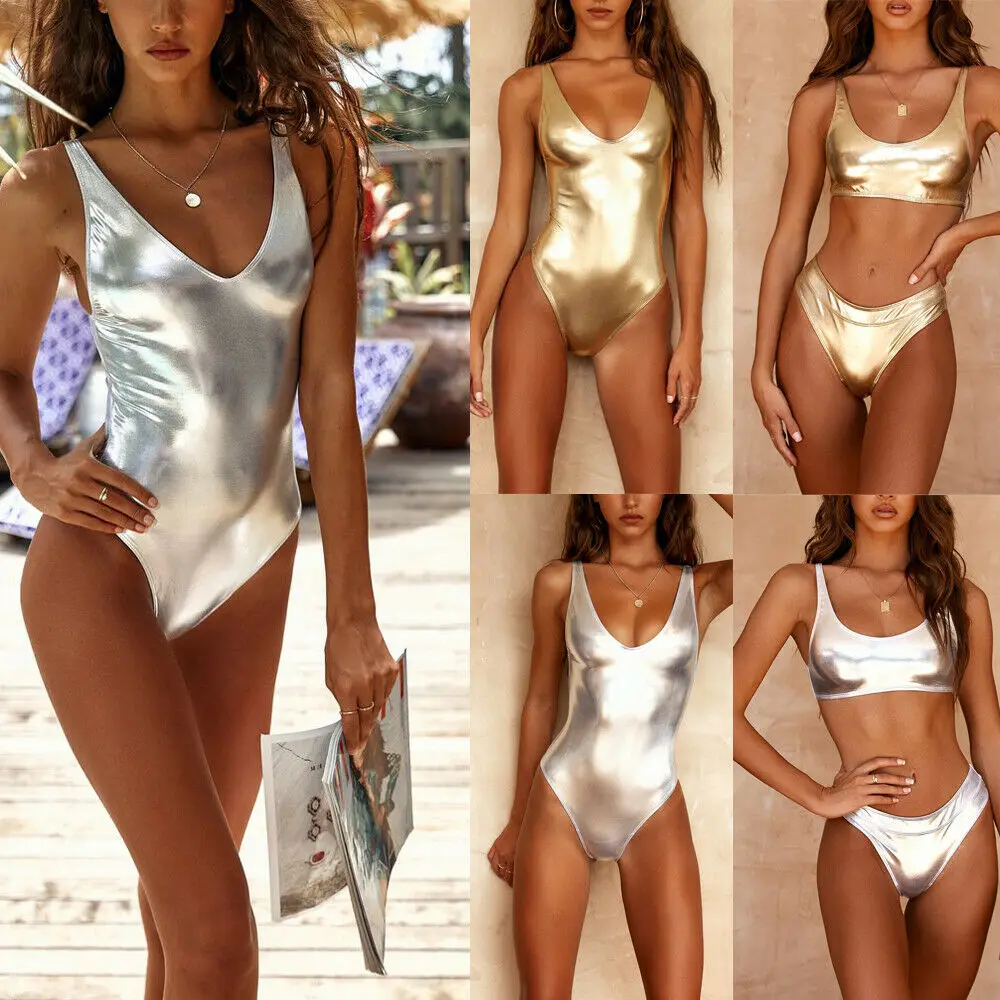 

Women Golden Bikini Set Bathing Suit Silver Sequins Push-up Padded Bra Swimsuit Women Swimwear Beachwear Bathing Suit One piece
