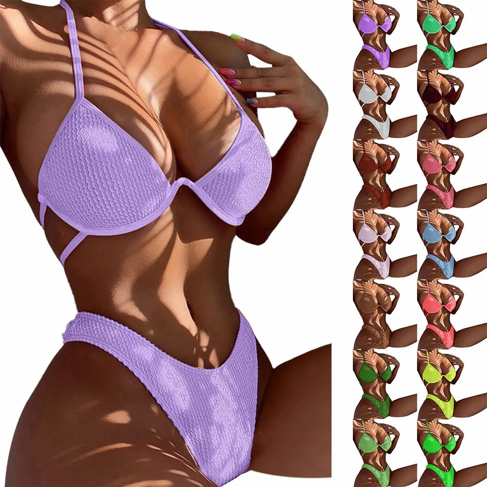 

Женские однотонные купальники из двух частей, сексуальный раздельный купальник со стальными вставками, купальник бикини, пляжная одежда с ...