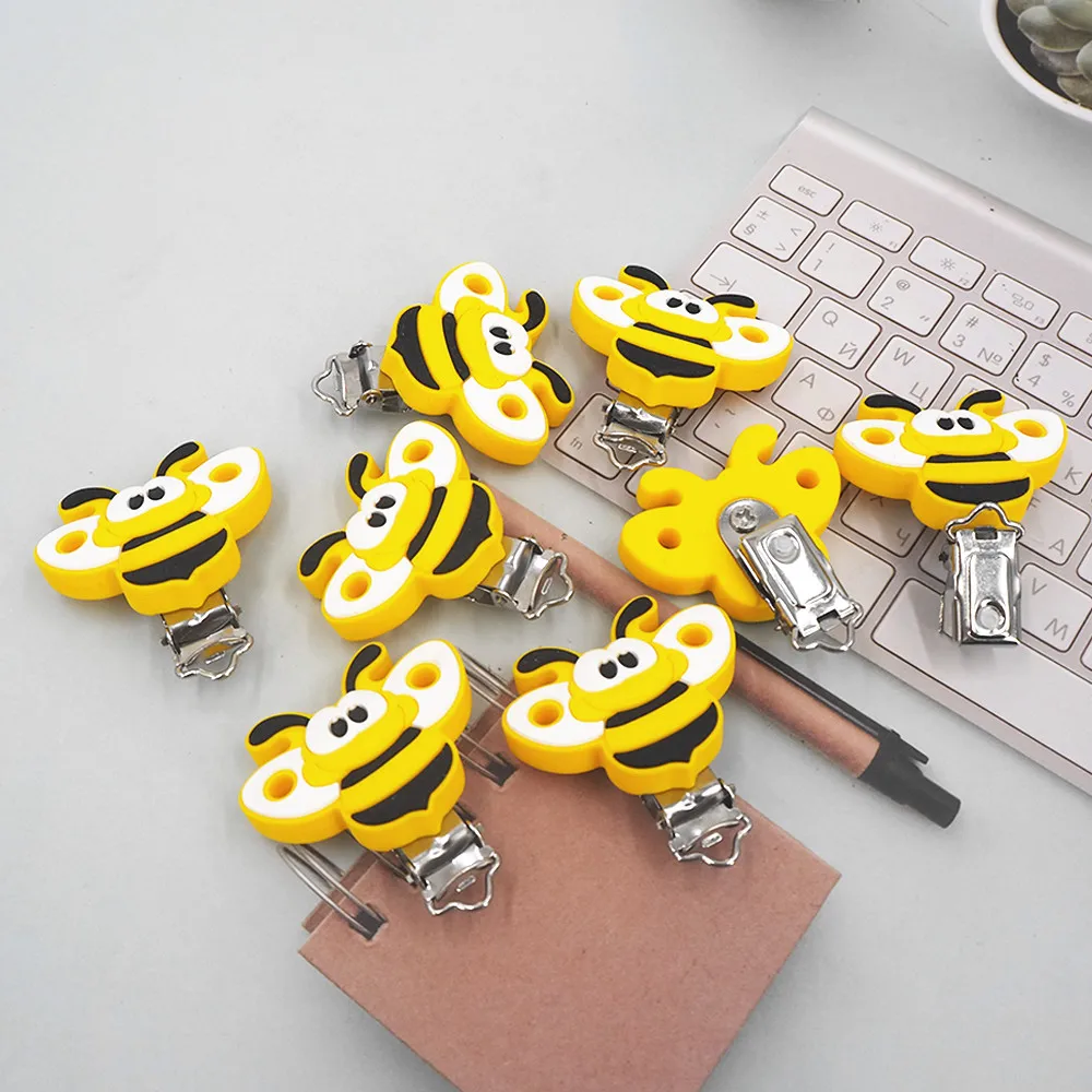 Chenkai 50PCS Silicone Bee Clips DIY Baby Pacifier Dummy Animal Teether Soother Nursing Jewelry Toy Accessory Holder Teething