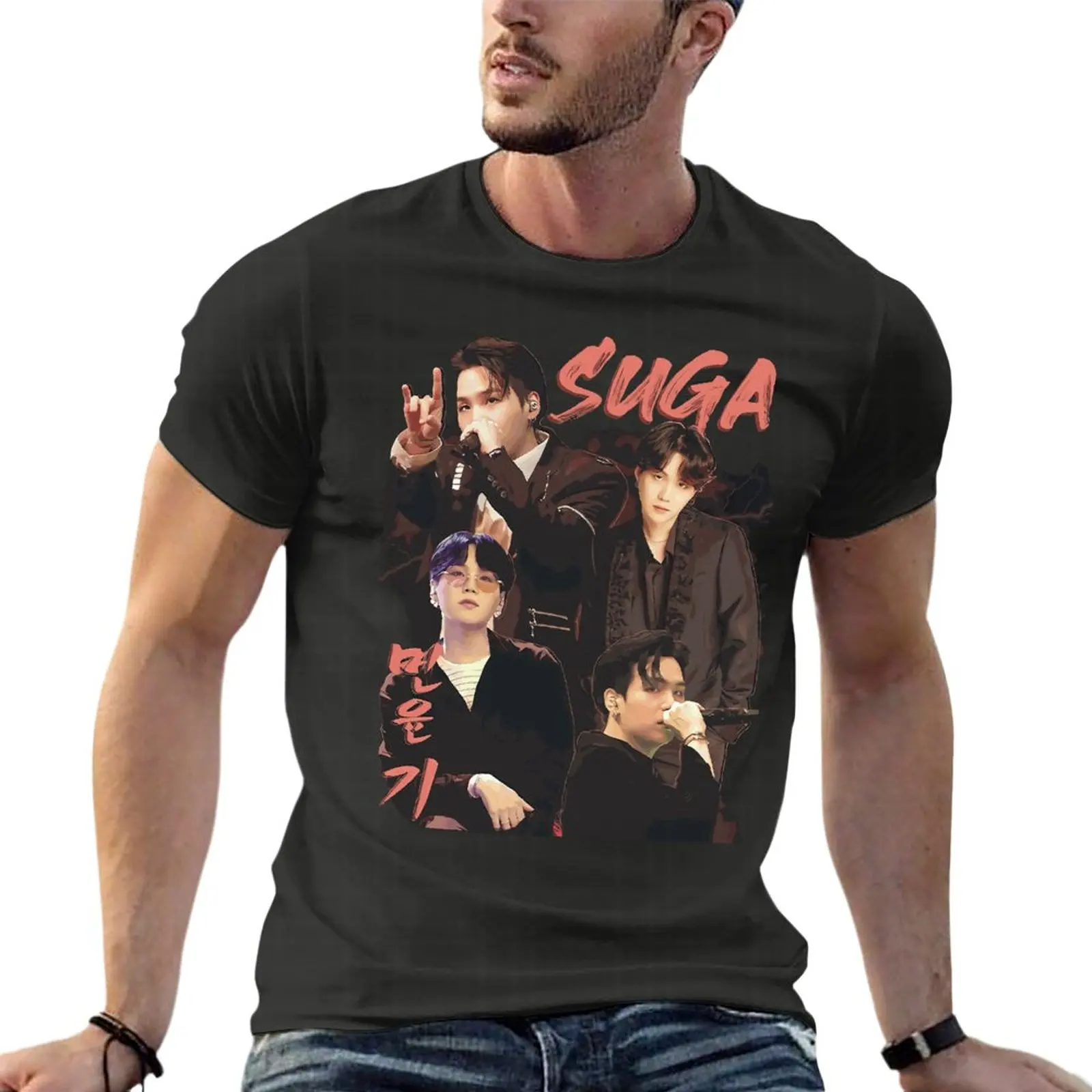 

Мужская Винтажная футболка с коротким рукавом, в стиле K-POP