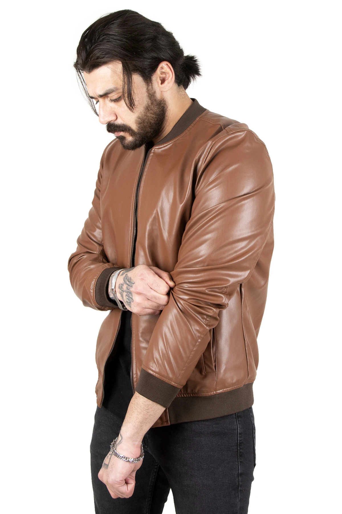 DeepSEA Pockets and Zipper Faux Leather Coats 2201014