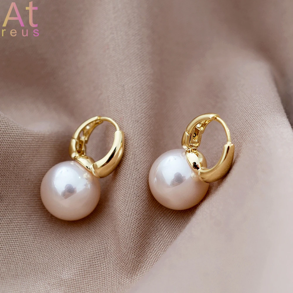 

White Simulated Pearl Drop Earring Thick Circle Earrings New Korean Simple Grey/Champagne Bead Earring Bridal Wedding Jewelry