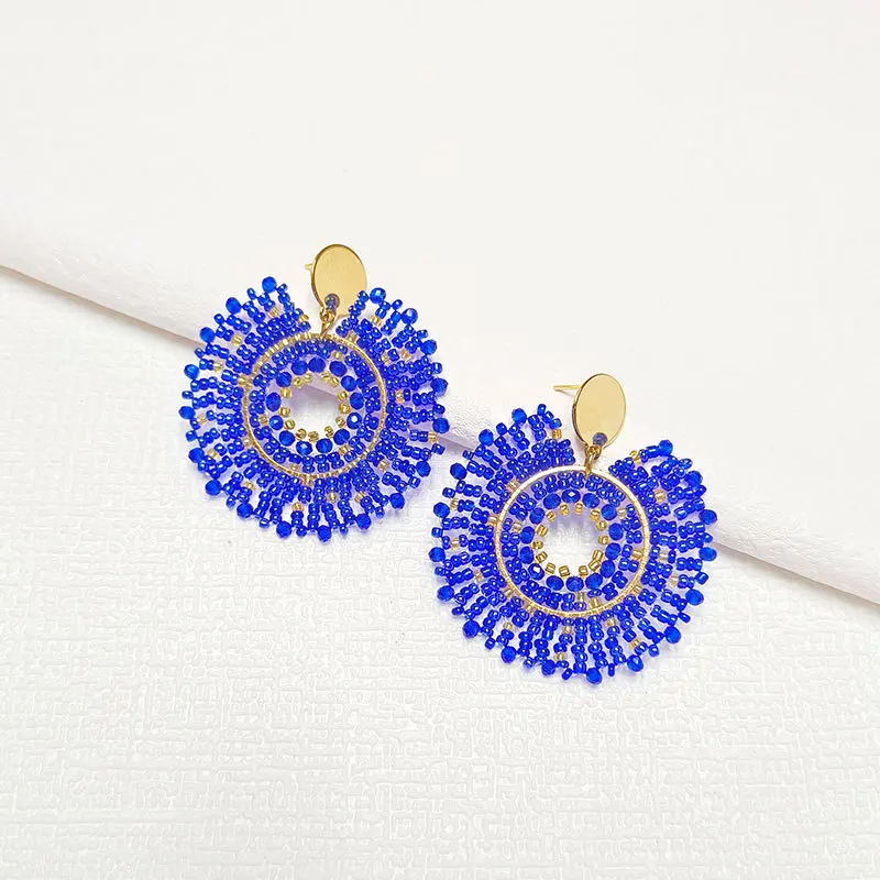 Серьги в богемном стиле ручной вязки Королевского синего цвета с Оригинальными