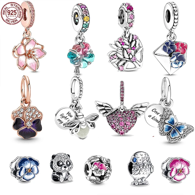 

Brand New S925 Sterling Silver Rose Gold Pansy Flower Charm Fit Original Pandora Bracelet DIY Jewelry Gift